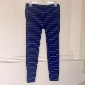 Athleta Navy Flash with Royal Blue Stripe Leggings